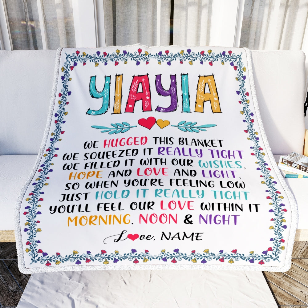 Personalized Yiayia Blanket From Grandkids We Hugged This Blanket Yiayia Birthday Mothers Day Christmas Customized Fleece Blanket | siriusteestore