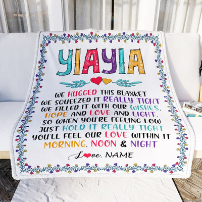 Personalized Yiayia Blanket From Grandkids We Hugged This Blanket Yiayia Birthday Mothers Day Christmas Customized Fleece Blanket | siriusteestore