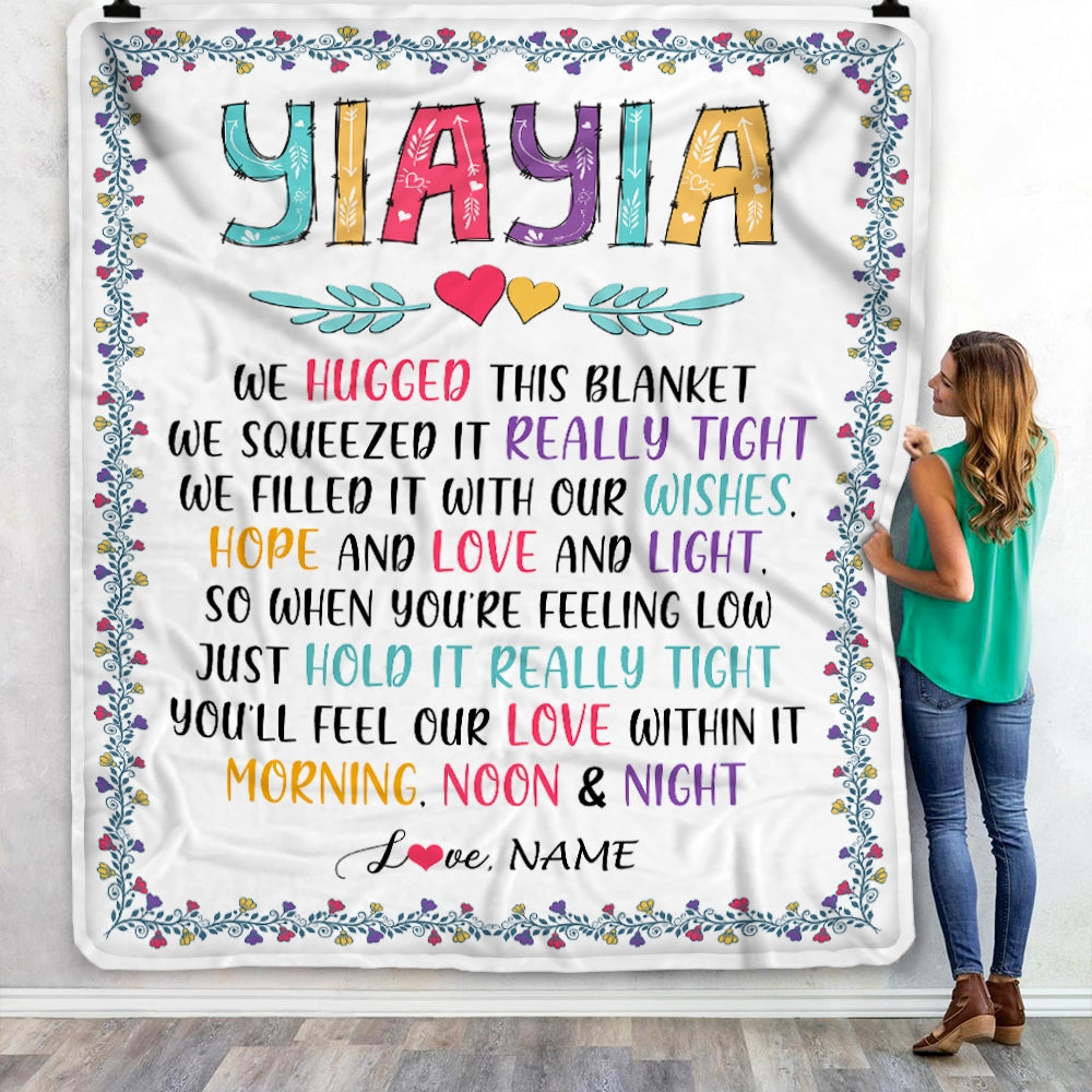 Personalized Yiayia Blanket From Grandkids We Hugged This Blanket Yiayia Birthday Mothers Day Christmas Customized Fleece Blanket | siriusteestore
