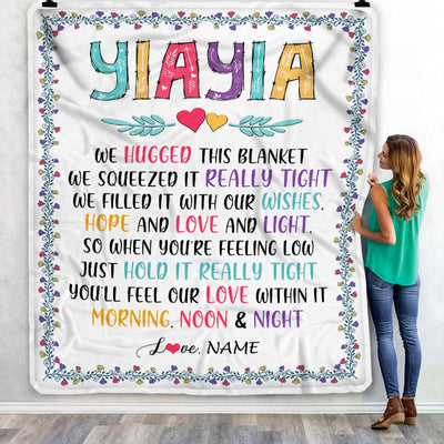 Personalized Yiayia Blanket From Grandkids We Hugged This Blanket Yiayia Birthday Mothers Day Christmas Customized Fleece Blanket | siriusteestore