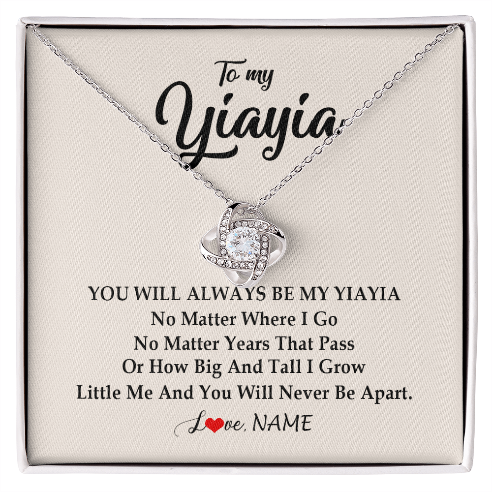 Love Knot Necklace | Personalized Yiayia Necklace From Grandkids Granddaughter Grandson You Will Always Be My Yiayia Birthday Mothers Day Christmas Customized Gift Box Message Card | siriusteestore