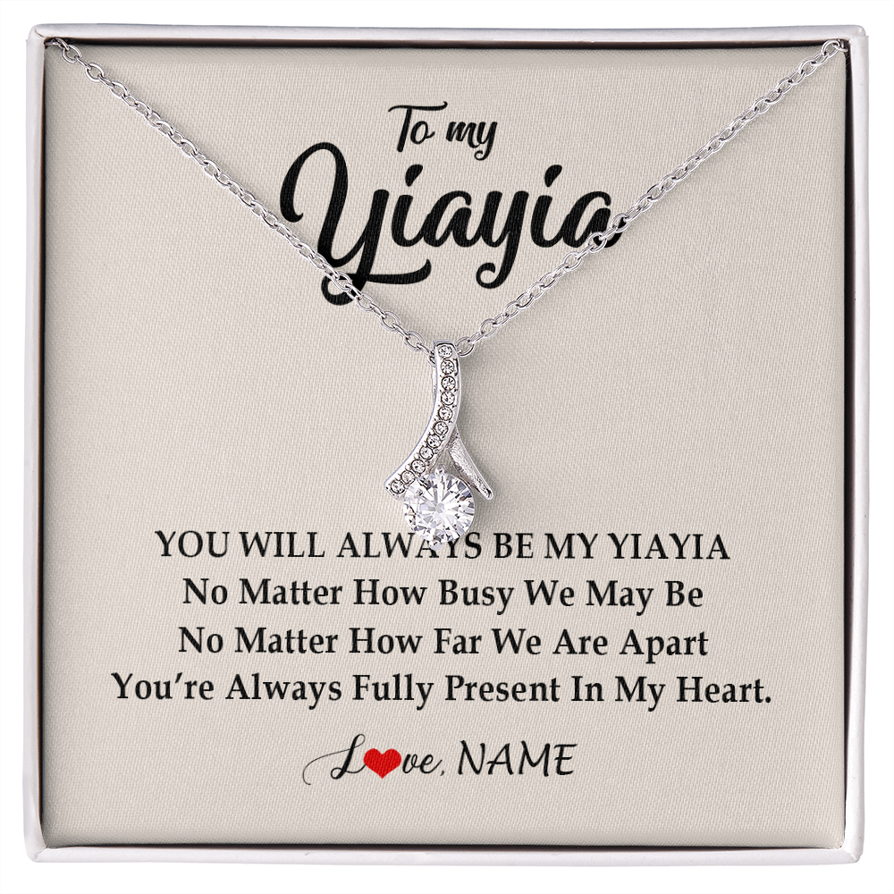 Alluring Beauty Necklace | Personalized Yiayia Necklace From Grandkids Granddaughter Grandson You're Always In My Heart Yiayia Birthday Mothers Day Customized Gift Box Message Card | siriusteestore
