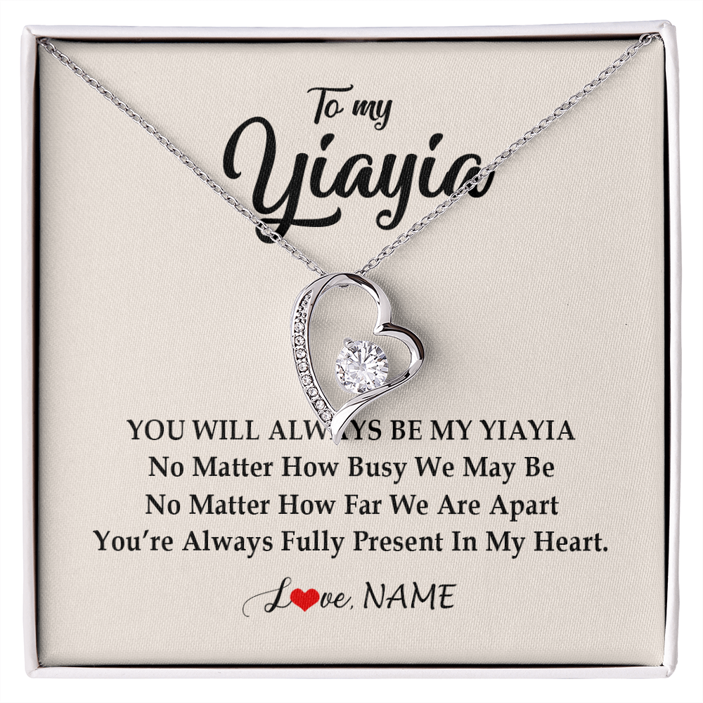 Forever Love Necklace | Personalized Yiayia Necklace From Grandkids Granddaughter Grandson You're Always In My Heart Yiayia Birthday Mothers Day Customized Gift Box Message Card | siriusteestore