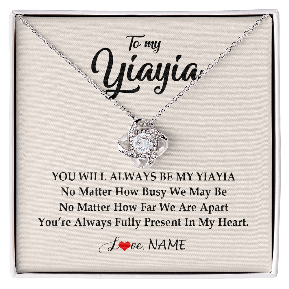 Love Knot Necklace | Personalized Yiayia Necklace From Grandkids Granddaughter Grandson You're Always In My Heart Yiayia Birthday Mothers Day Customized Gift Box Message Card | siriusteestore