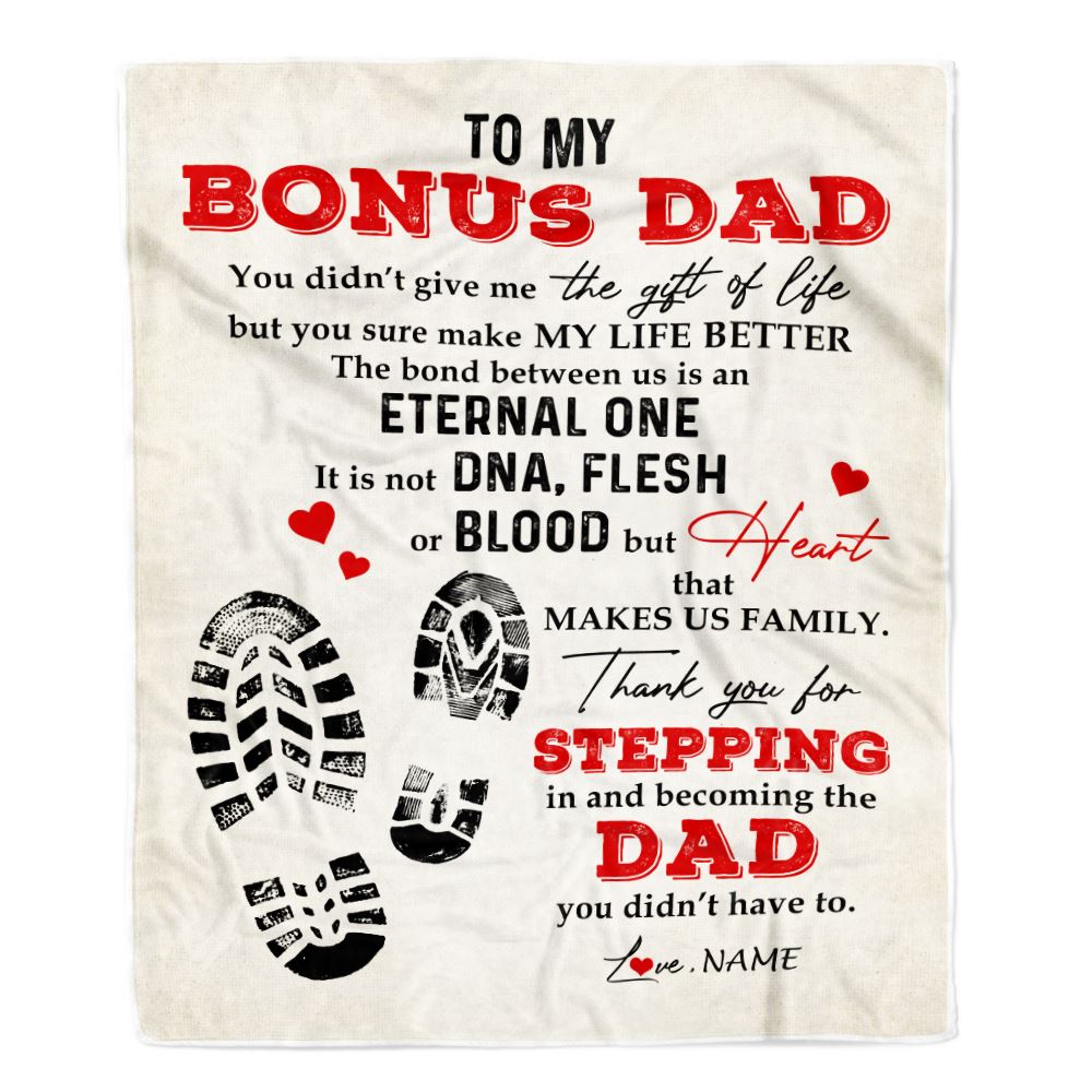 Personalized to My Bonus Dad Blanket from Daughter Thank You for Stepping in Becoming The Dad Stepdad Birthday Fathers Day Customized Bed Fleece Throw Blanket | siriusteestore