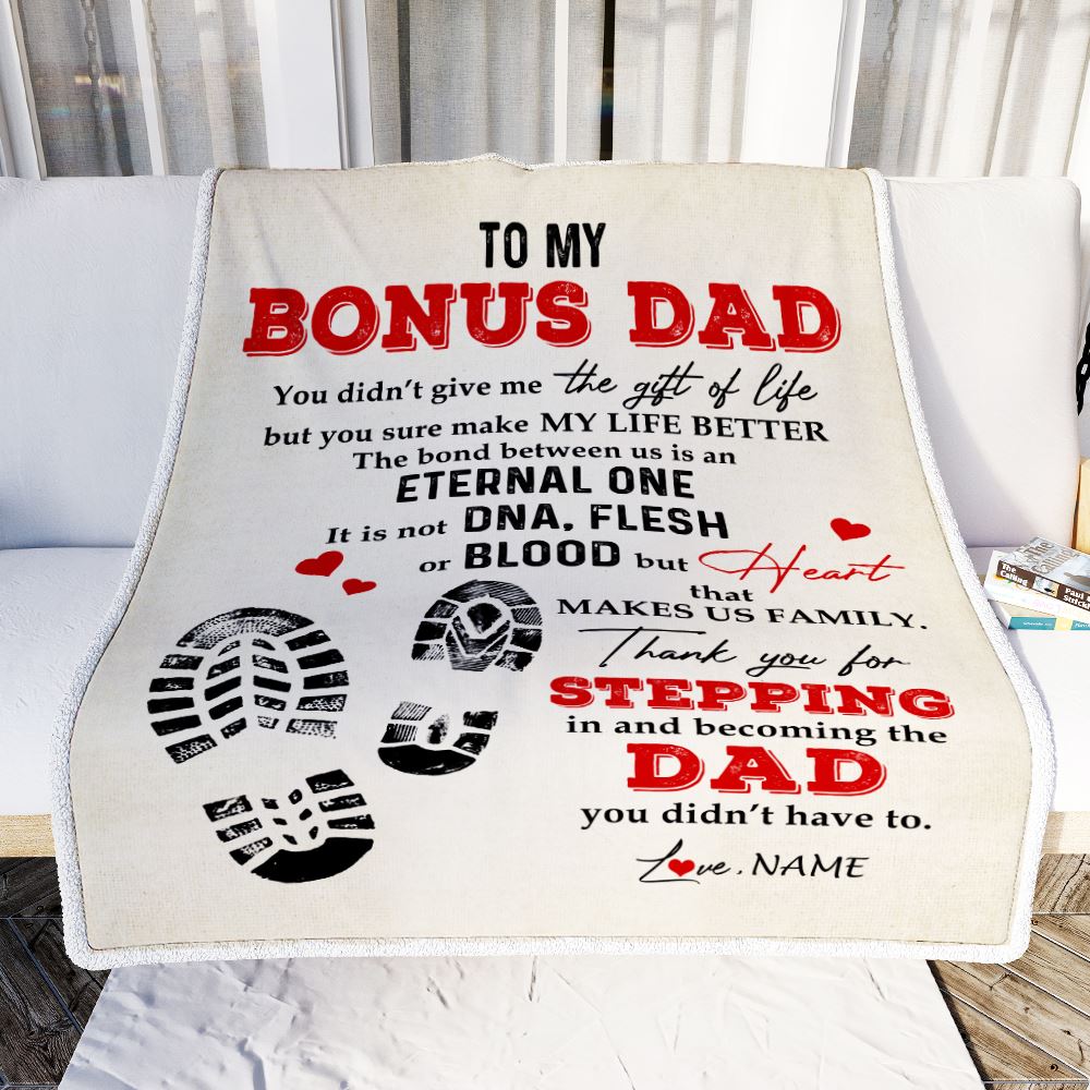 Personalized to My Bonus Dad Blanket from Daughter Thank You for Stepping in Becoming The Dad Stepdad Birthday Fathers Day Customized Bed Fleece Throw Blanket | siriusteestore
