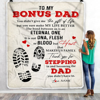 Personalized to My Bonus Dad Blanket from Daughter Thank You for Stepping in Becoming The Dad Stepdad Birthday Fathers Day Customized Bed Fleece Throw Blanket | siriusteestore