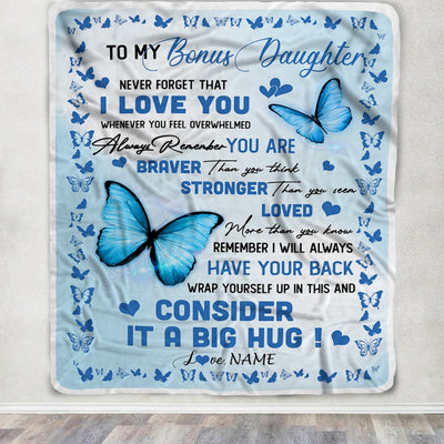 Personalized to My Bonus Daughter Blanket from Stepmother Braver Stronger Loved Butterfly Stepdaughter Birthday Christmas Customized Bed Fleece Throw Blanket | siriusteestore