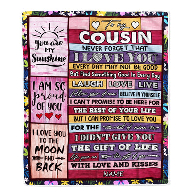 Personalized to My Cousin Blanket from Family Wood Laugh Love Live Believe Cousin Birthday Thanksgiving Christmas Customized Fleece Throw Blanket | siriusteestore