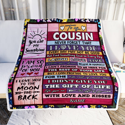 Personalized to My Cousin Blanket from Family Wood Laugh Love Live Believe Cousin Birthday Thanksgiving Christmas Customized Fleece Throw Blanket | siriusteestore