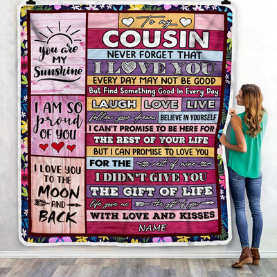 Personalized to My Cousin Blanket from Family Wood Laugh Love Live Believe Cousin Birthday Thanksgiving Christmas Customized Fleece Throw Blanket | siriusteestore