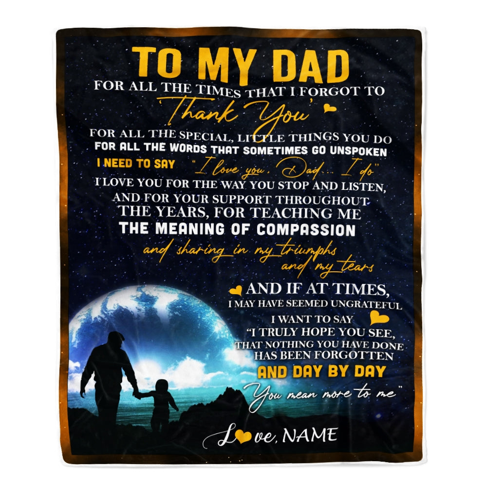 Personalized to My Dad Blanket from Daughter Son Thank You I Love You Dad Father's Day Birthday Thanksgiving Christmas Customized Fleece Blanket | siriusteestore