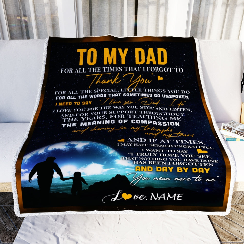 Personalized to My Dad Blanket from Daughter Son Thank You I Love You Dad Father's Day Birthday Thanksgiving Christmas Customized Fleece Blanket | siriusteestore