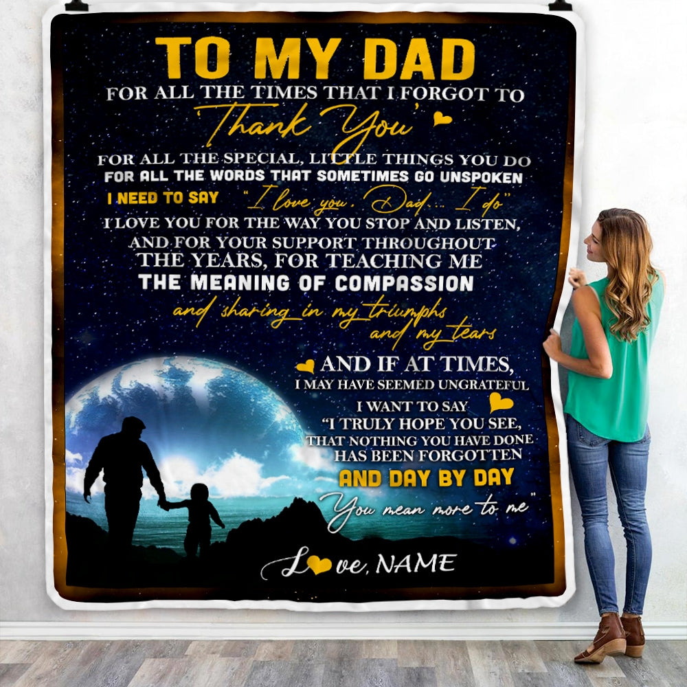 Personalized to My Dad Blanket from Daughter Son Thank You I Love You Dad Father's Day Birthday Thanksgiving Christmas Customized Fleece Blanket | siriusteestore