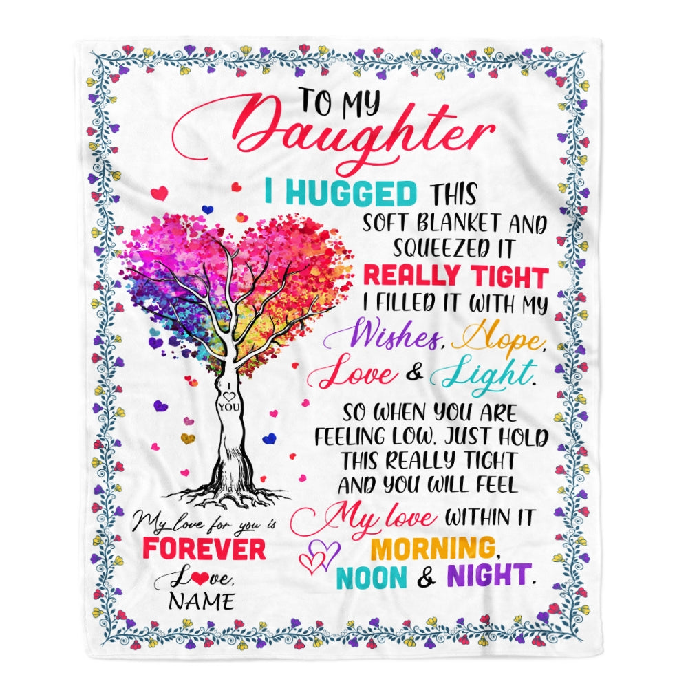 Personalized to My Daughter Blanket from Mom Dad I Hugged This Soft Blanket Daughter Birthday Thanksgiving Christmas Customized Fleece Blanket | siriusteestore