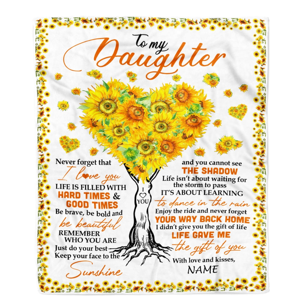 Personalized to My Daughter Blanket from Mom Dad Life Gave Me The Gift of You Sunflower Daughter Birthday Thanksgiving Christmas Customized Fleece Blanket | siriusteestore