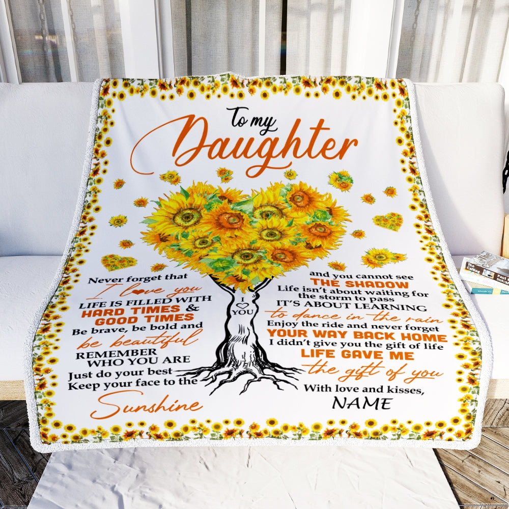 Personalized to My Daughter Blanket from Mom Dad Life Gave Me The Gift of You Sunflower Daughter Birthday Thanksgiving Christmas Customized Fleece Blanket | siriusteestore