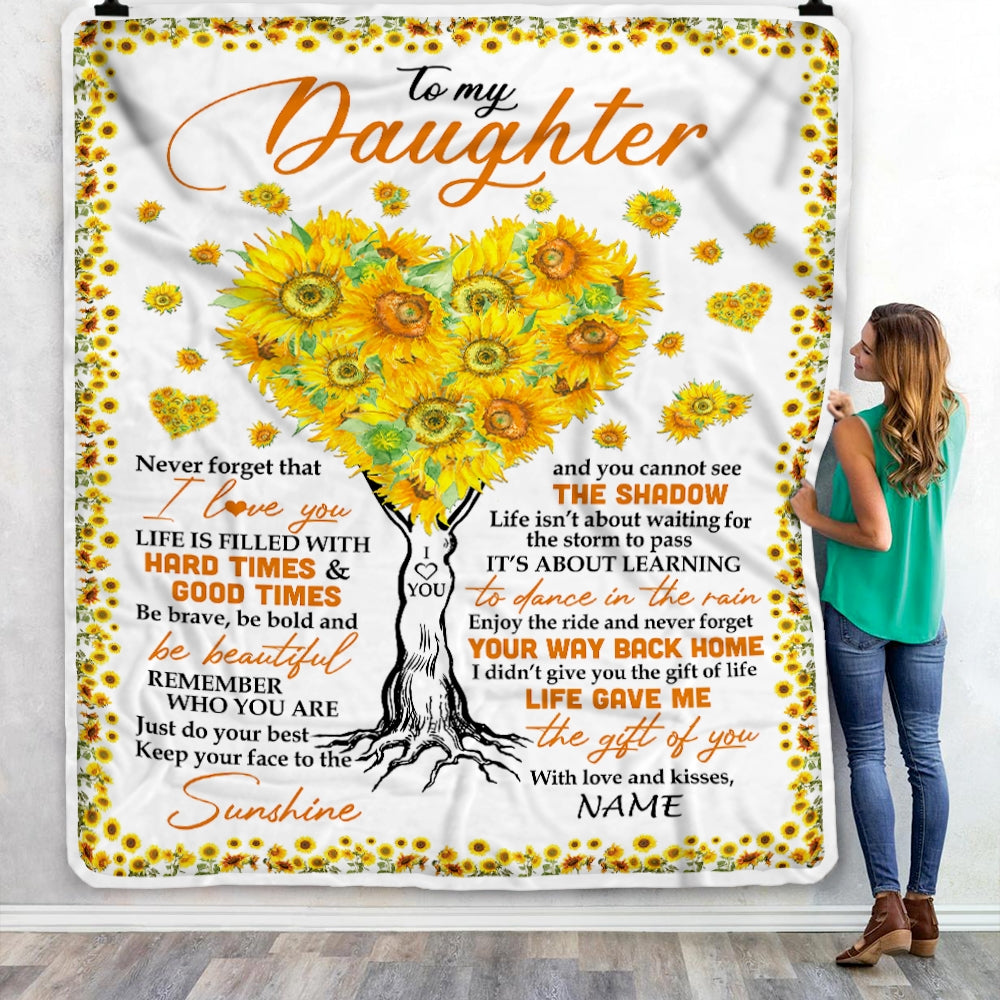 Personalized to My Daughter Blanket from Mom Dad Life Gave Me The Gift of You Sunflower Daughter Birthday Thanksgiving Christmas Customized Fleece Blanket | siriusteestore