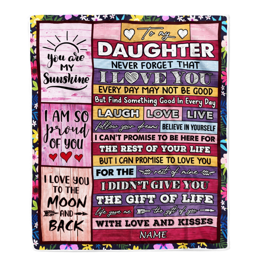 Personalized to My Daughter Blanket from Mom Dad Wood Laugh Love Live Believe Daughter Birthday Thanksgiving Christmas Customized Fleece Throw Blanket | siriusteestore
