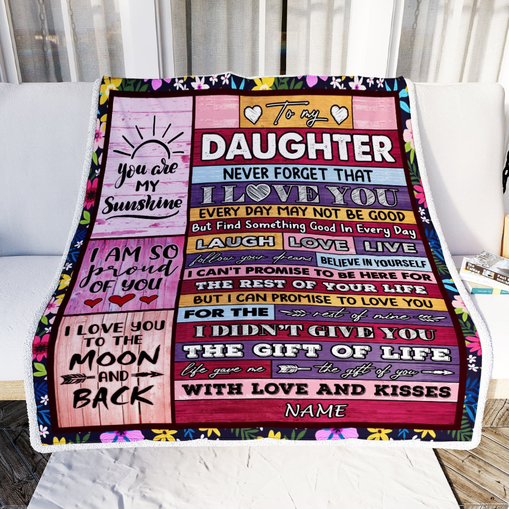 Personalized to My Daughter Blanket from Mom Dad Wood Laugh Love Live Believe Daughter Birthday Thanksgiving Christmas Customized Fleece Throw Blanket | siriusteestore