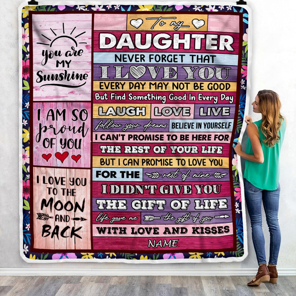 Personalized to My Daughter Blanket from Mom Dad Wood Laugh Love Live Believe Daughter Birthday Thanksgiving Christmas Customized Fleece Throw Blanket | siriusteestore