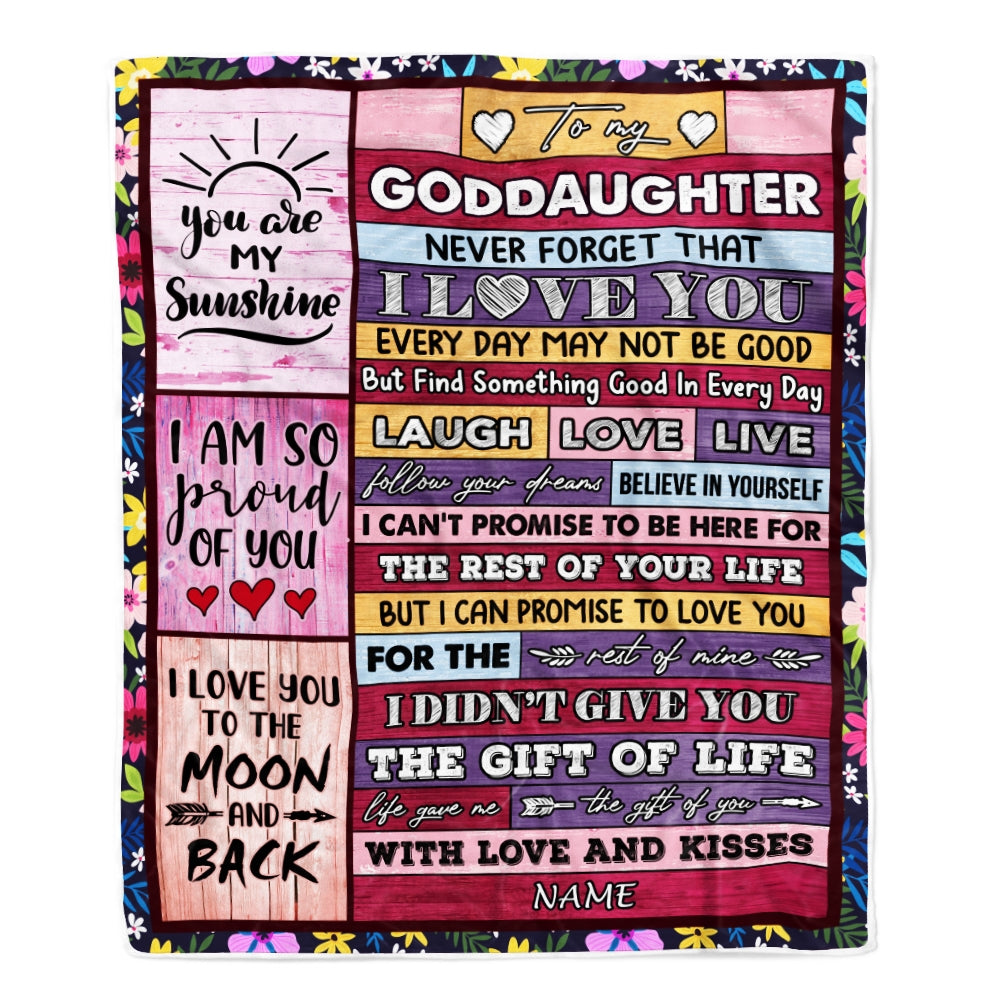 Personalized to My Goddaughter Blanket from Godmother Godfather Wood Laugh Love Live Believe Goddaughter Birthday Christmas Fleece Throw Blanket | siriusteestore