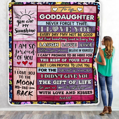 Personalized to My Goddaughter Blanket from Godmother Godfather Wood Laugh Love Live Believe Goddaughter Birthday Christmas Fleece Throw Blanket | siriusteestore