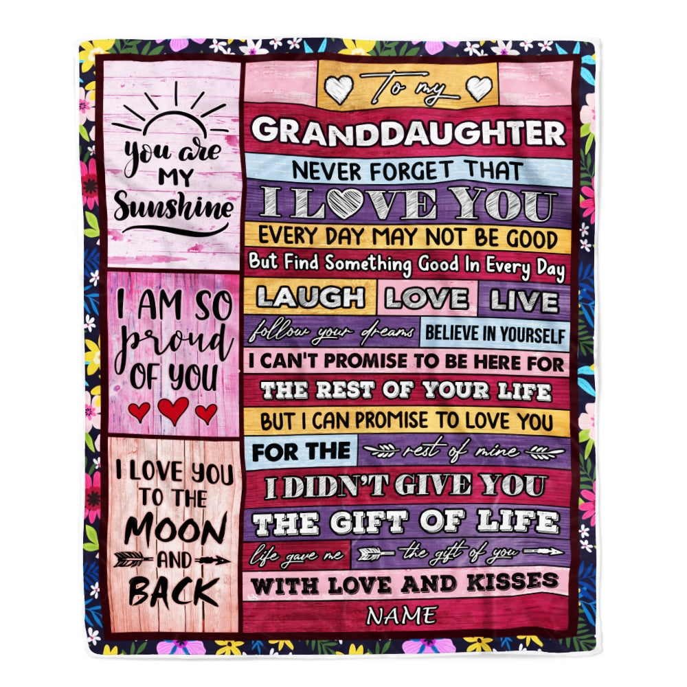 Personalized to My Granddaughter Blanket from Grandma Grandpa Papa Wood Laugh Love Live Believe Granddaughter Birthday Christmas Fleece Throw Blanket | siriusteestore