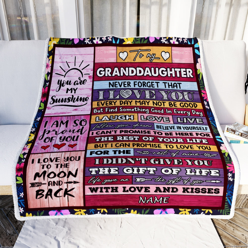 Personalized to My Granddaughter Blanket from Grandma Grandpa Papa Wood Laugh Love Live Believe Granddaughter Birthday Christmas Fleece Throw Blanket | siriusteestore