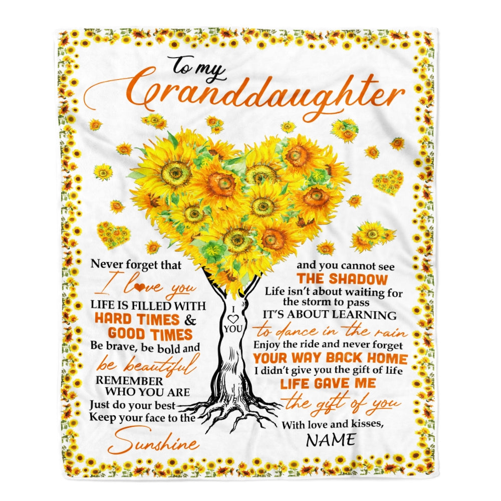 Personalized to My Granddaughter Blanket from Grandma Nana Mimi Gave Me The Gift of You Sunflower Birthday Thanksgiving Christmas Customized Fleece Blanket | siriusteestore
