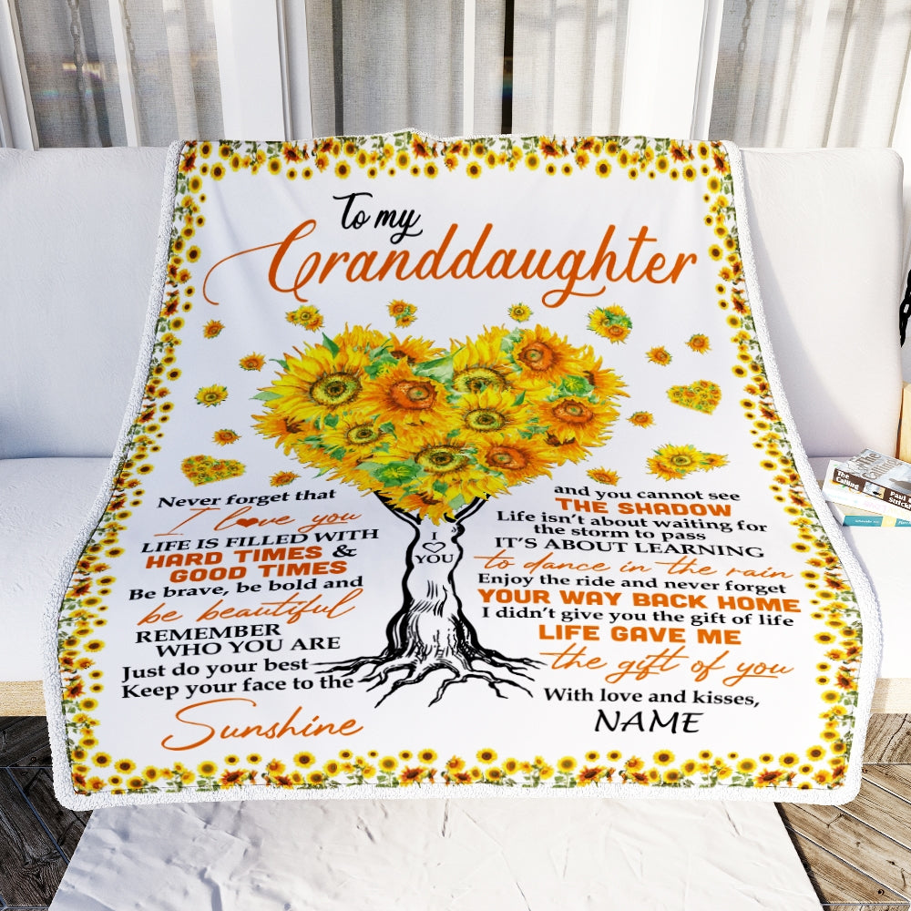 Personalized to My Granddaughter Blanket from Grandma Nana Mimi Gave Me The Gift of You Sunflower Birthday Thanksgiving Christmas Customized Fleece Blanket | siriusteestore