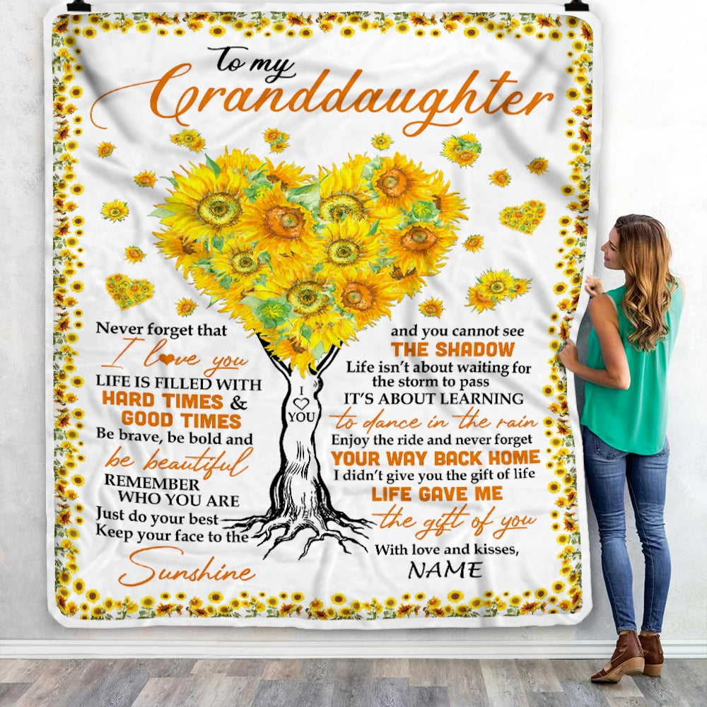 Personalized to My Granddaughter Blanket from Grandma Nana Mimi Gave Me The Gift of You Sunflower Birthday Thanksgiving Christmas Customized Fleece Blanket | siriusteestore