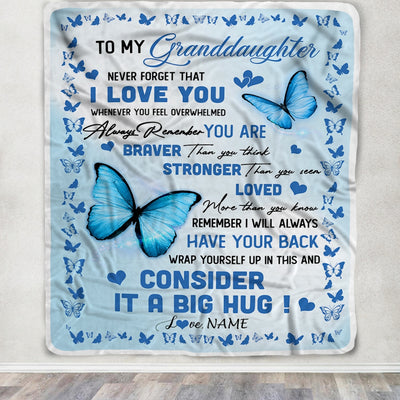 Personalized to My Granddaughter Blanket from Grandma Papa Braver Stronger Loved Butterfly Granddaughter Birthday Christmas Customized Bed Fleece Throw Blanket | siriusteestore