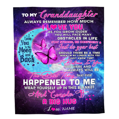 Personalized to My Granddaughter from Nana Grandma Always Remember How Much I Love You Moon Butterfly Granddaughter Birthday Christmas Fleece Blanket | siriusteestore