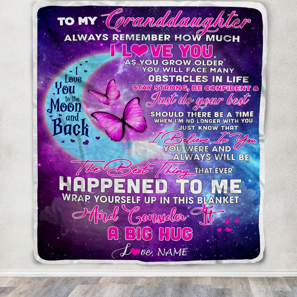 Personalized to My Granddaughter from Nana Grandma Always Remember How Much I Love You Moon Butterfly Granddaughter Birthday Christmas Fleece Blanket | siriusteestore