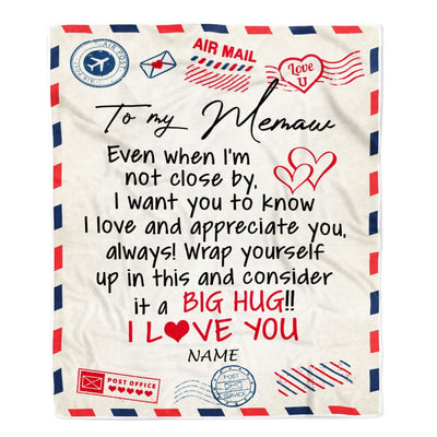Personalized to My Memaw Blanket From Grandkids I Love You Hugs Air Mail Letter Memaw Birthday Valentine Christmas Wedding Anniversary Customized Fleece Blanket | siriusteestore