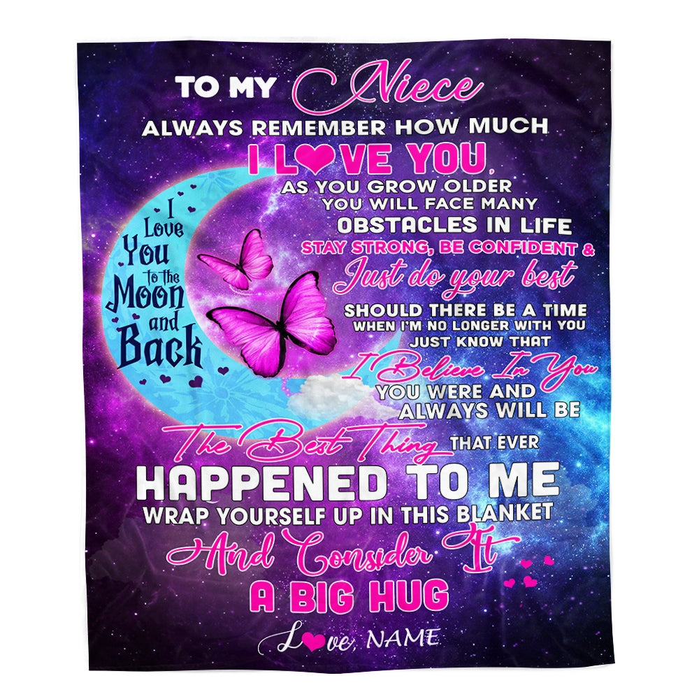 Personalized to My Niece Blanket from Aunt Auntie Uncle Always Remember How Much I Love You Moon Butterfly Niece Birthday Christmas Fleece Blanket | siriusteestore
