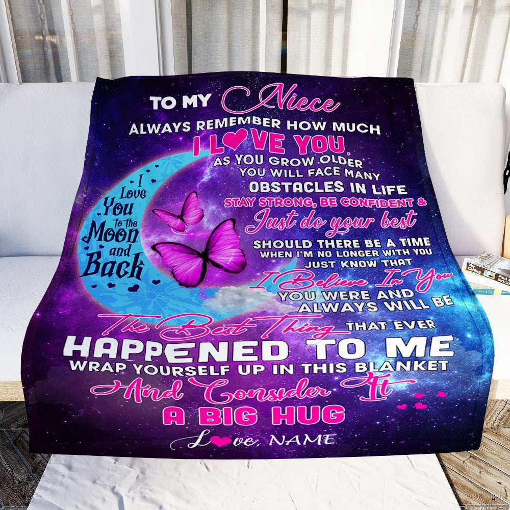 Personalized to My Niece Blanket from Aunt Auntie Uncle Always Remember How Much I Love You Moon Butterfly Niece Birthday Christmas Fleece Blanket | siriusteestore