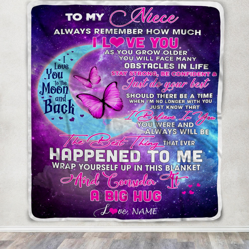 Personalized to My Niece Blanket from Aunt Auntie Uncle Always Remember How Much I Love You Moon Butterfly Niece Birthday Christmas Fleece Blanket | siriusteestore