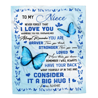 Personalized to My Niece Blanket from Aunt Auntie Uncle Braver Stronger Loved Butterfly Niece Birthday Graduation Christmas Customized Bed Fleece Throw Blanket | siriusteestore