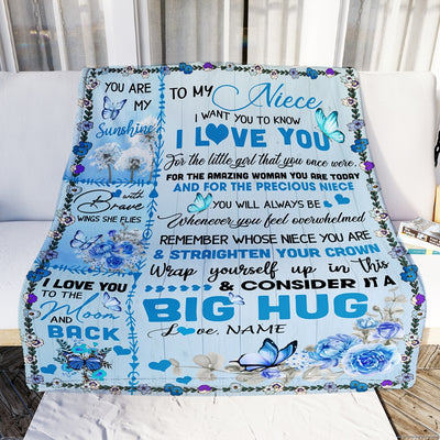 Personalized to My Niece Blanket from Aunt Auntie Uncle Give You A Big Love Hug Butterfly Birthday Thanksgiving Christmas Customized Fleece Blanket | siriusteestore