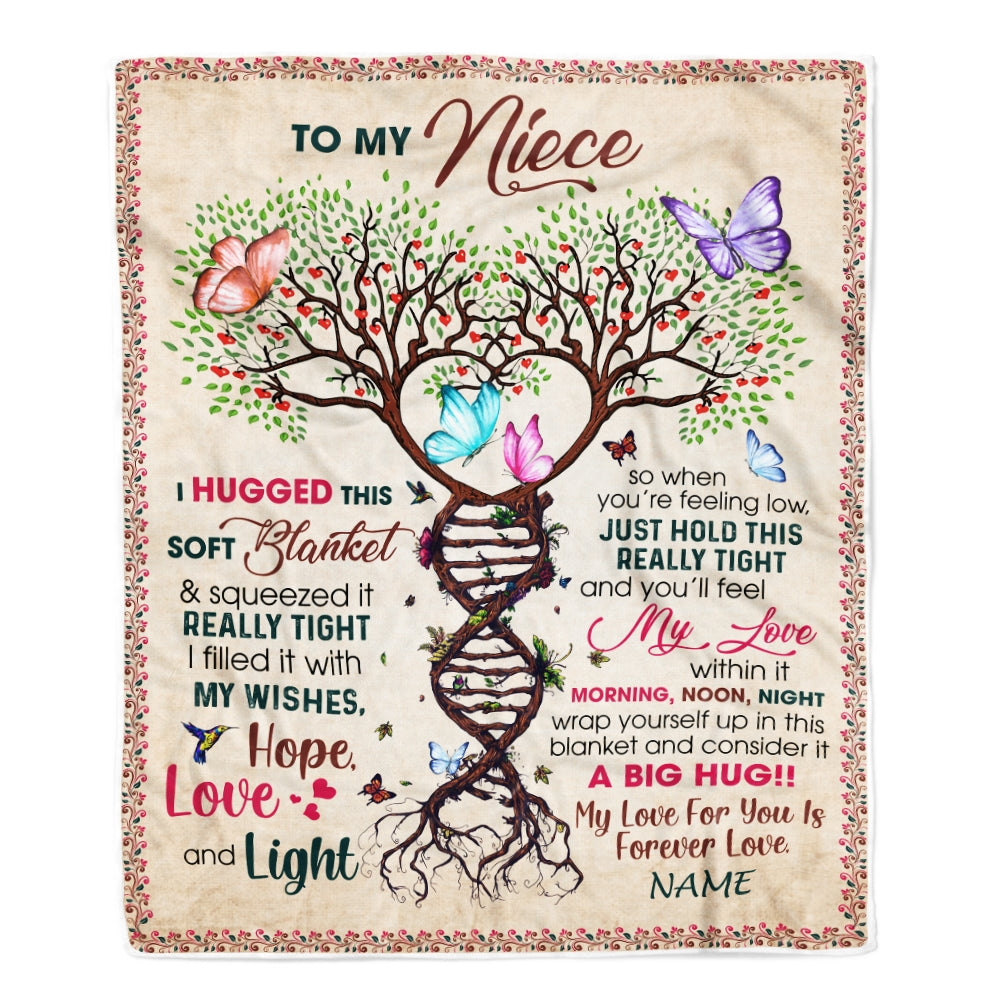 Personalized to My Niece Blanket from Aunt Auntie Uncle My Love Within It Morning Noon Night Butterfly Tree Niece Birthday Christmas Customized Fleece Blanket | siriusteestore