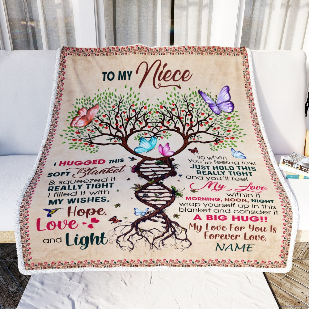 Personalized to My Niece Blanket from Aunt Auntie Uncle My Love Within It Morning Noon Night Butterfly Tree Niece Birthday Christmas Customized Fleece Blanket | siriusteestore