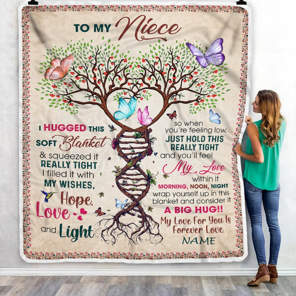 Personalized to My Niece Blanket from Aunt Auntie Uncle My Love Within It Morning Noon Night Butterfly Tree Niece Birthday Christmas Customized Fleece Blanket | siriusteestore
