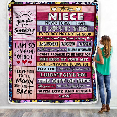 Personalized to My Niece Blanket from Aunt Uncle Titi Wood Laugh Love Live Believe Niece Birthday Thanksgiving Christmas Customized Fleece Blanket | siriusteestore