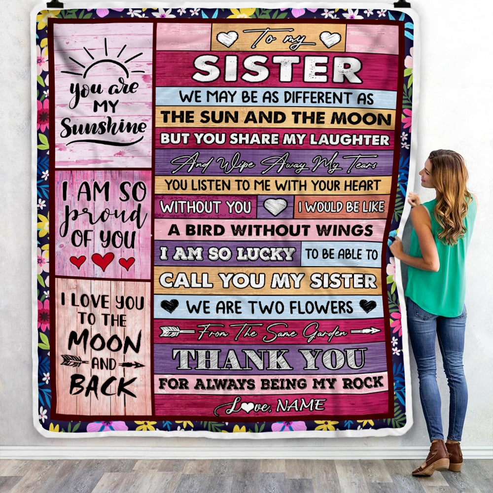 Personalized to My Sister Blanket From Sister Brother Thank You My Best Besties Sister Birthday Graduation Christmas Customized Fleece Throw Blanket | siriusteestore