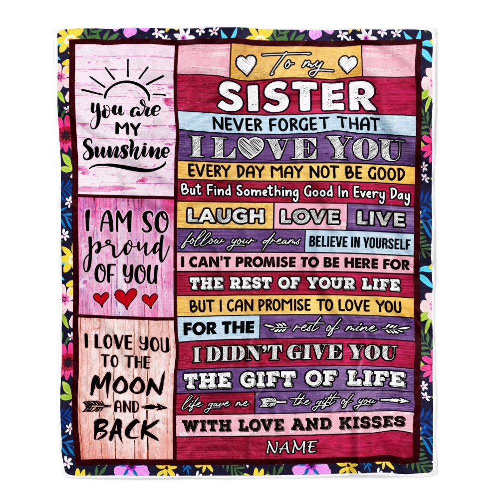 Personalized to My Sister Blanket from Sister Brother Wood Laugh Love Live Believe Sister Birthday Thanksgiving Christmas Customized Fleece Throw Blanket | siriusteestore