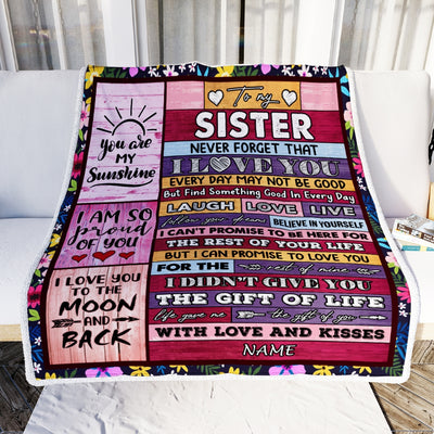 Personalized to My Sister Blanket from Sister Brother Wood Laugh Love Live Believe Sister Birthday Thanksgiving Christmas Customized Fleece Throw Blanket | siriusteestore