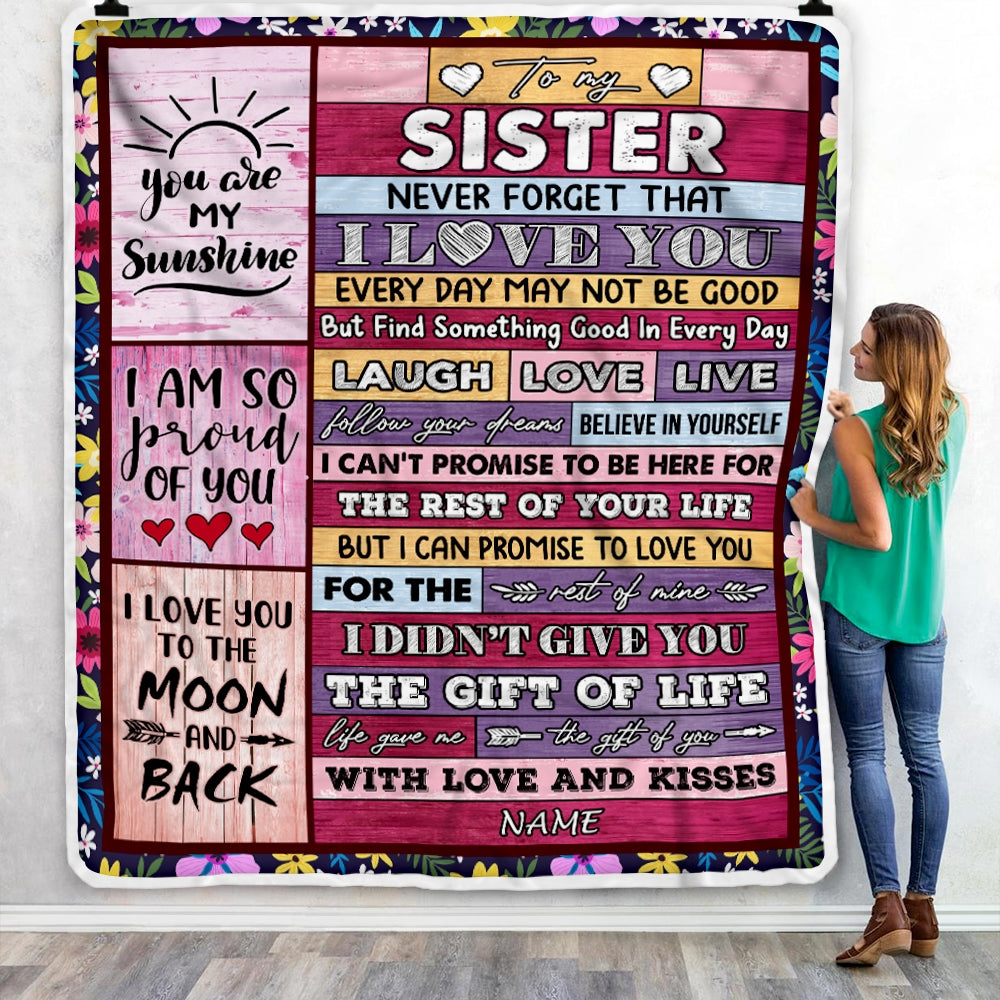 Personalized to My Sister Blanket from Sister Brother Wood Laugh Love Live Believe Sister Birthday Thanksgiving Christmas Customized Fleece Throw Blanket | siriusteestore