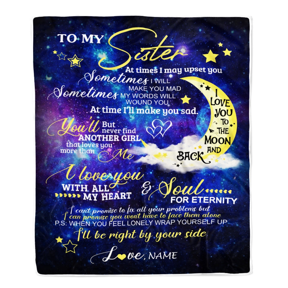 Personalized to My Sister From Brother Custom Name Love You Moon and Back Birthday Birthday Gift Graduation Christmas Bed Quilt Fleece Throw Blanket | siriusteestore